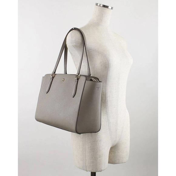 Tory Burch Women's 64188 Emerson Small Top Zip Saffiano Leather Tote French Gray - Picture 2 of 12